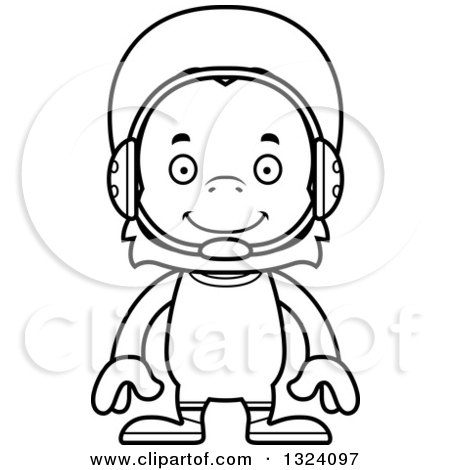 Lineart Clipart of a Cartoon Black and White Happy Orangutan Monkey Wrestler - Royalty Free Outline Vector Illustration by Cory Thoman