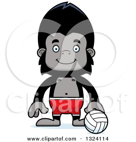 Clipart of a Cartoon Happy Gorilla Beach Volleyball Player - Royalty Free Vector Illustration by Cory Thoman