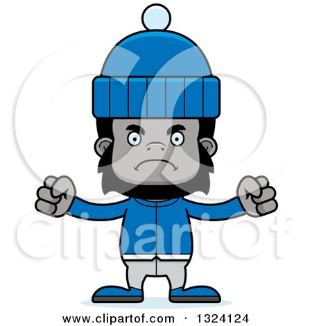 Clipart of a Cartoon Mad Gorilla in Winter Clothes - Royalty Free Vector Illustration by Cory Thoman
