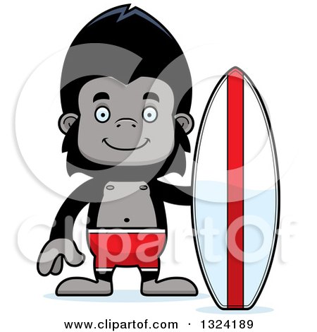Clipart of a Cartoon Happy Gorilla Surfer - Royalty Free Vector Illustration by Cory Thoman