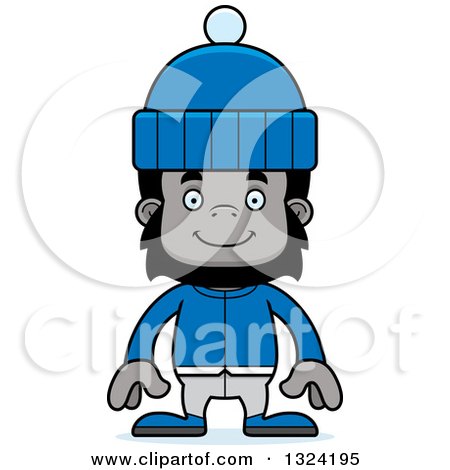 Clipart of a Cartoon Happy Gorilla in Winter Clothes - Royalty Free Vector Illustration by Cory Thoman