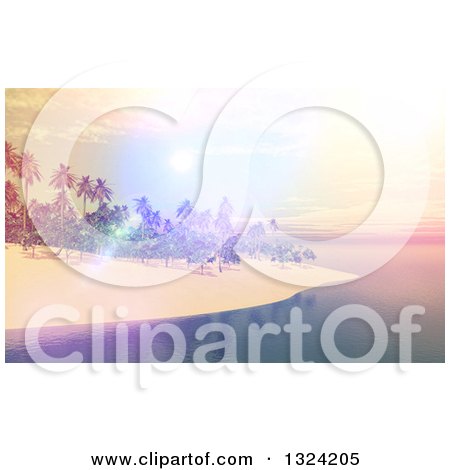 Clipart of a 3d Tropical Island with a Pastel and Bright Sunset - Royalty Free Illustration by KJ Pargeter