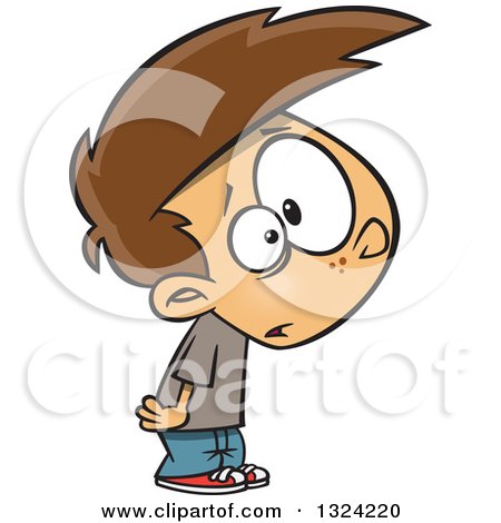 Clipart of a Cartoon Brunette White Boy Looking Stunned - Royalty Free Vector Illustration by toonaday