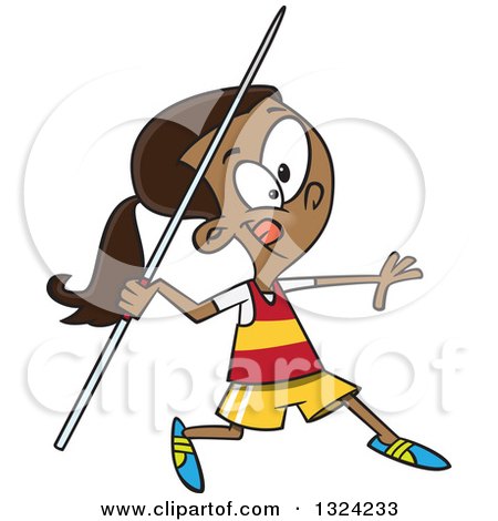 Clipart of a Cartoon Black Track and Field Girl Throwing a Javelin - Royalty Free Vector Illustration by toonaday