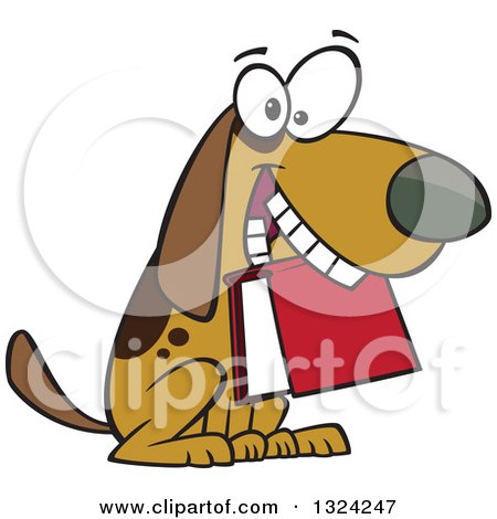 Clipart of a Cartoon Brown Dog Sitting with a Book in His Mouth - Royalty Free Vector Illustration by toonaday
