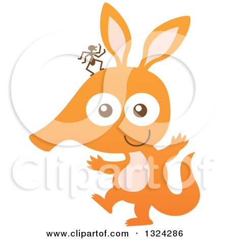 Clipart of a Cartoon Baby Aardvark with an Ant on His Head - Royalty Free Vector Illustration by Zooco