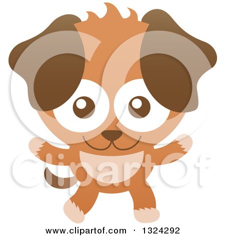 Clipart of a Cartoon Happy Brown Puppy Dog - Royalty Free Vector Illustration by Zooco