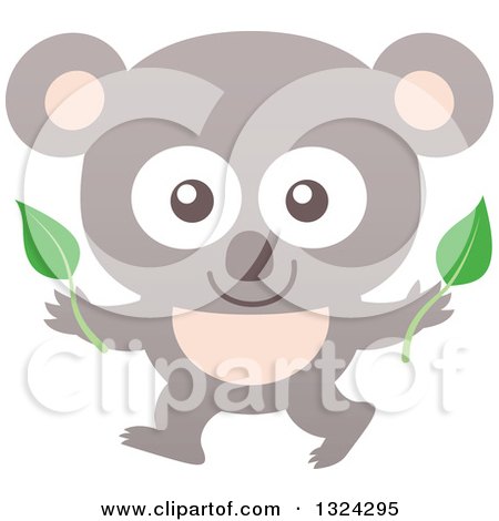 Clipart of a Cartoon Baby Koala Holding Leaves - Royalty Free Vector Illustration by Zooco