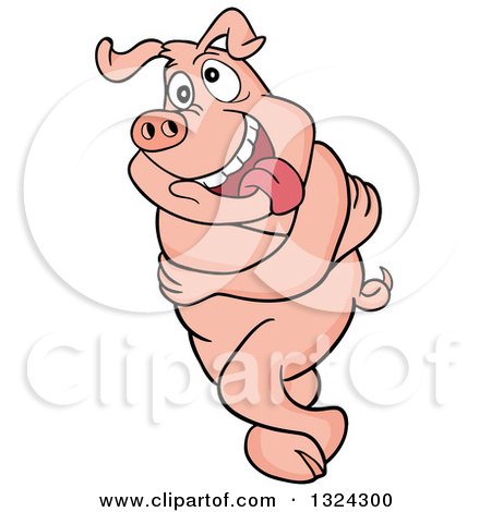 Clipart of a Cartoon Twisted Pig - Royalty Free Vector Illustration by LaffToon