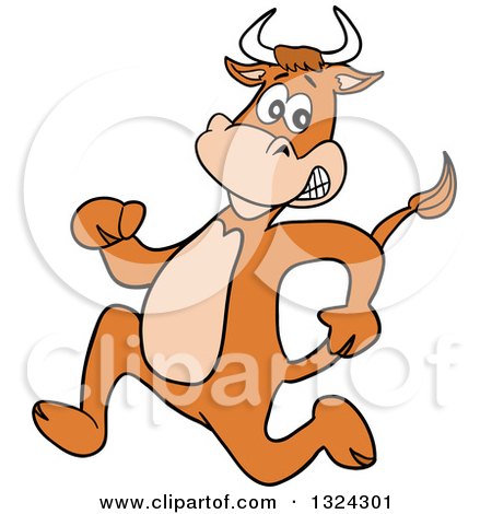 Clipart of a Cartoon Scared Cow Running Upright - Royalty Free Vector Illustration by LaffToon