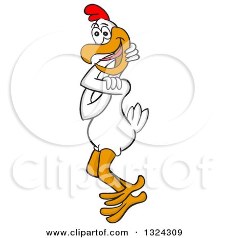 Clipart of a Cartoon White Twisted Chicken - Royalty Free Vector Illustration by LaffToon