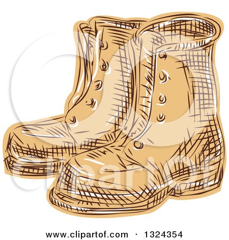 Clipart of a Retro Engraved or Sketched Pair of Boots - Royalty Free Vector Illustration by patrimonio