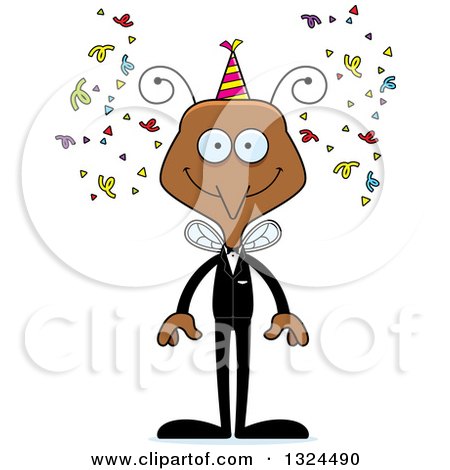 Clipart of a Cartoon Happy New Year Party Mosquito - Royalty Free Vector Illustration by Cory Thoman