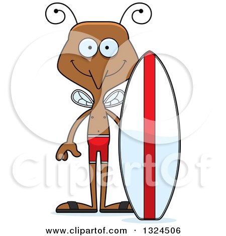 Clipart of a Cartoon Happy Mosquito Surfer - Royalty Free Vector Illustration by Cory Thoman