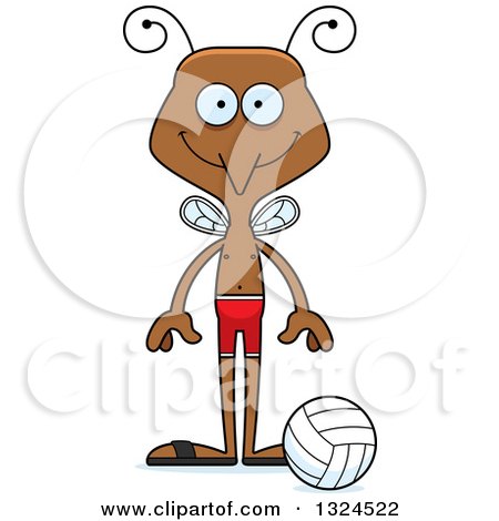 Clipart of a Cartoon Happy Mosquito Beach Volleyball Player - Royalty Free Vector Illustration by Cory Thoman