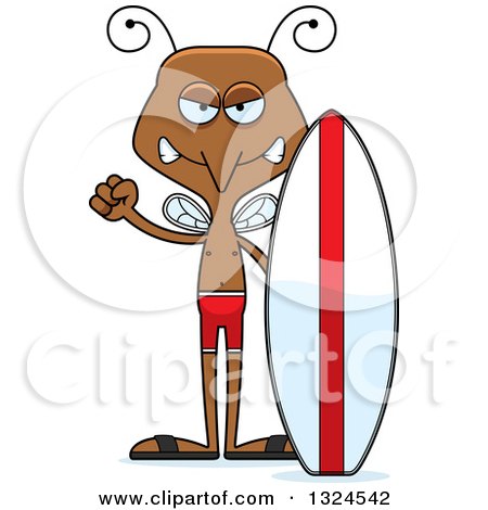 Clipart of a Cartoon Angry Mosquito Surfer - Royalty Free Vector Illustration by Cory Thoman