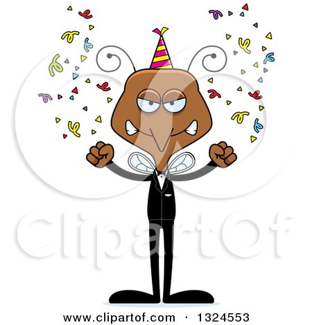 Clipart of a Cartoon Angry New Year Party Mosquito - Royalty Free Vector Illustration by Cory Thoman