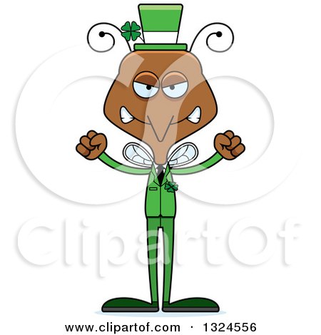 Clipart of a Cartoon Angry Irish St Patricks Day Mosquito - Royalty Free Vector Illustration by Cory Thoman
