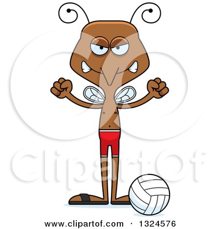 Clipart of a Cartoon Angry Mosquito Beach Volleyball Player - Royalty Free Vector Illustration by Cory Thoman
