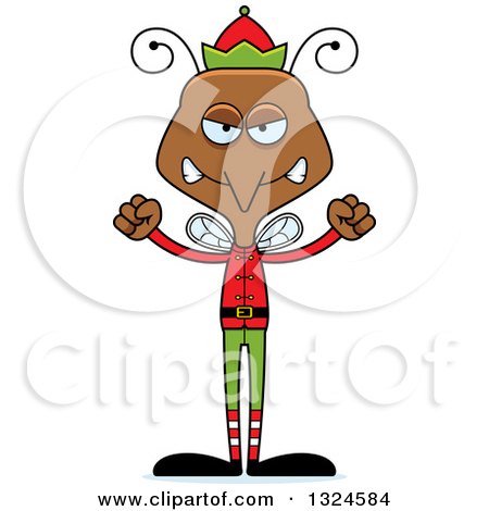 Clipart of a Cartoon Angry Mosquito Christmas Elf - Royalty Free Vector Illustration by Cory Thoman