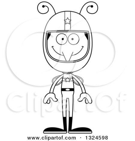 Lineart Clipart of a Cartoon Black and White Happy Mosquito Race Car Driver - Royalty Free Outline Vector Illustration by Cory Thoman