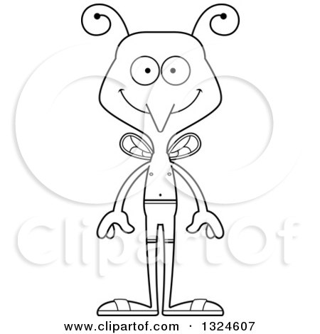 Lineart Clipart of a Cartoon Black and White Happy Mosquito Swimmer - Royalty Free Outline Vector Illustration by Cory Thoman