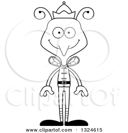 Lineart Clipart of a Cartoon Black and White Happy Mosquito Christmas Elf - Royalty Free Outline Vector Illustration by Cory Thoman