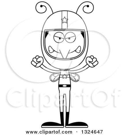 Lineart Clipart of a Cartoon Black and White Angry Mosquito Race Car Driver - Royalty Free Outline Vector Illustration by Cory Thoman