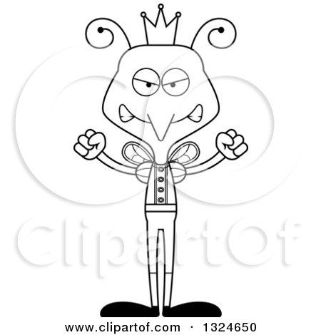 Lineart Clipart of a Cartoon Black and White Angry Mosquito Prince - Royalty Free Outline Vector Illustration by Cory Thoman
