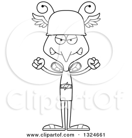 Lineart Clipart of a Cartoon Black and White Angry Mosquito Hermes - Royalty Free Outline Vector Illustration by Cory Thoman