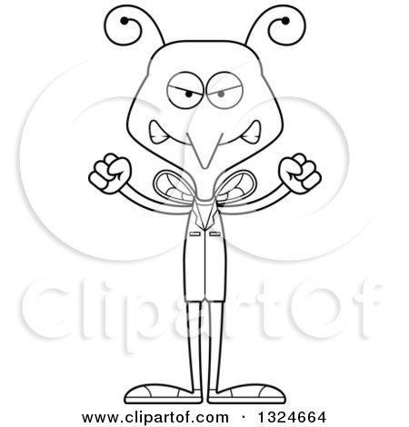 Lineart Clipart of a Cartoon Black and White Angry Mosquito Doctor - Royalty Free Outline Vector Illustration by Cory Thoman