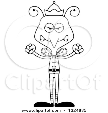 Lineart Clipart of a Cartoon Black and White Angry Mosquito Christmas Elf - Royalty Free Outline Vector Illustration by Cory Thoman
