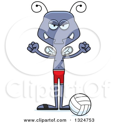 Clipart of a Cartoon Mad Housefly Beach Volleyball Player - Royalty Free Vector Illustration by Cory Thoman