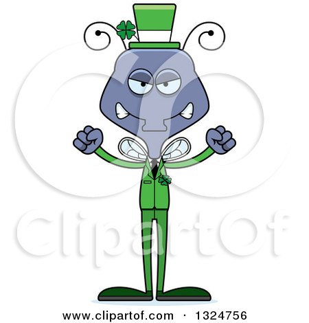 Clipart of a Cartoon Mad Irish St Patricks Day Housefly - Royalty Free Vector Illustration by Cory Thoman