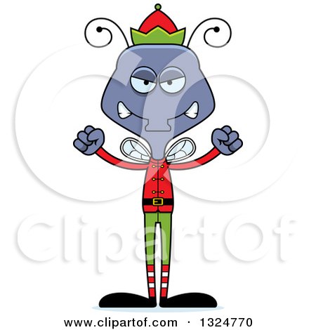 Clipart of a Cartoon Mad Housefly Christmas Elf - Royalty Free Vector Illustration by Cory Thoman