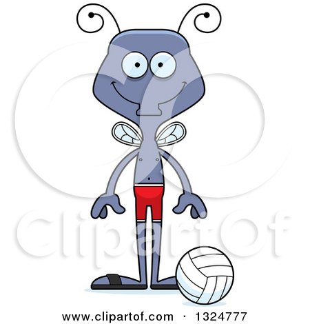 Clipart of a Cartoon Happy Housefly Beach Volleyball Player - Royalty Free Vector Illustration by Cory Thoman