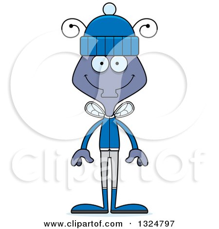 Clipart of a Cartoon Happy Housefly in Winter Clothes - Royalty Free Vector Illustration by Cory Thoman