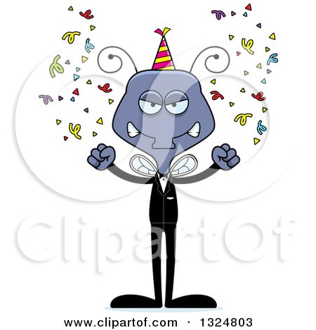 Clipart of a Cartoon Mad New Year Party Housefly - Royalty Free Vector Illustration by Cory Thoman