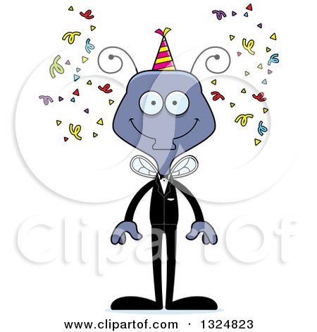 Clipart of a Cartoon Happy New Year Party Housefly - Royalty Free Vector Illustration by Cory Thoman