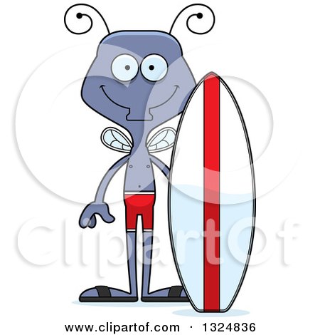 Clipart of a Cartoon Happy Housefly Surfer - Royalty Free Vector Illustration by Cory Thoman