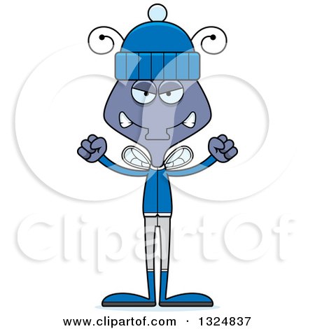 Clipart of a Cartoon Mad Housefly in Winter Clothes - Royalty Free Vector Illustration by Cory Thoman