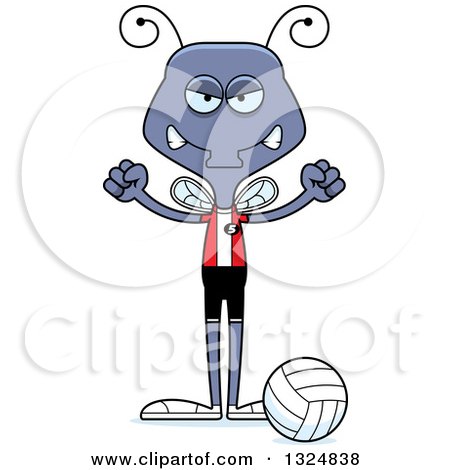 Clipart of a Cartoon Mad Housefly Volleyball Player - Royalty Free Vector Illustration by Cory Thoman