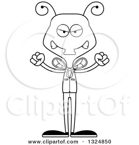 Lineart Clipart of a Cartoon Black and White Mad Business Housefly - Royalty Free Outline Vector Illustration by Cory Thoman