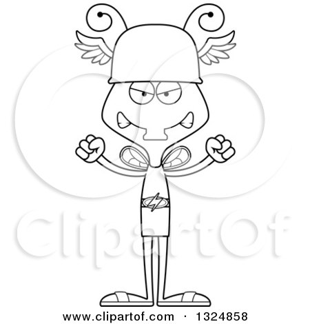 Lineart Clipart of a Cartoon Black and White Mad Housefly Hermes - Royalty Free Outline Vector Illustration by Cory Thoman