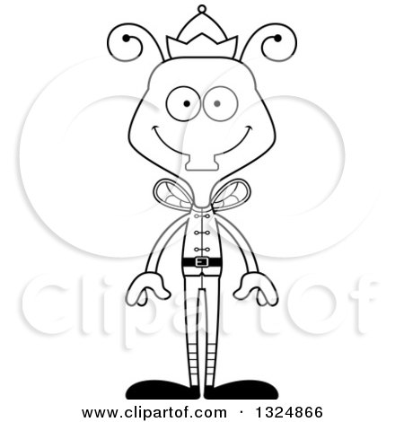 Lineart Clipart of a Cartoon Black and White Happy Housefly Christmas Elf - Royalty Free Outline Vector Illustration by Cory Thoman