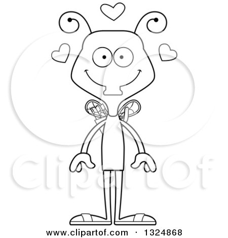 Lineart Clipart of a Cartoon Black and White Happy Housefly Cupid - Royalty Free Outline Vector Illustration by Cory Thoman