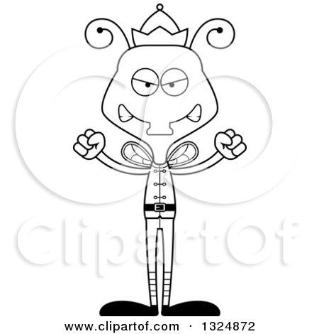 Lineart Clipart of a Cartoon Black and White Mad Housefly Christmas Elf - Royalty Free Outline Vector Illustration by Cory Thoman