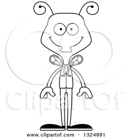 Lineart Clipart of a Cartoon Black and White Happy Business Housefly - Royalty Free Outline Vector Illustration by Cory Thoman