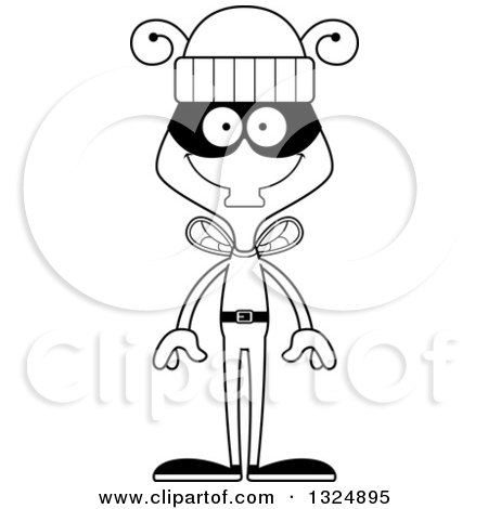Lineart Clipart of a Cartoon Black and White Happy Housefly Robber - Royalty Free Outline Vector Illustration by Cory Thoman