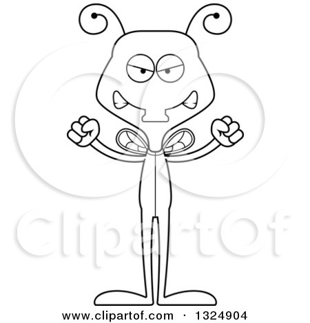 Lineart Clipart of a Cartoon Black and White Mad Housefly in Pjs - Royalty Free Outline Vector Illustration by Cory Thoman